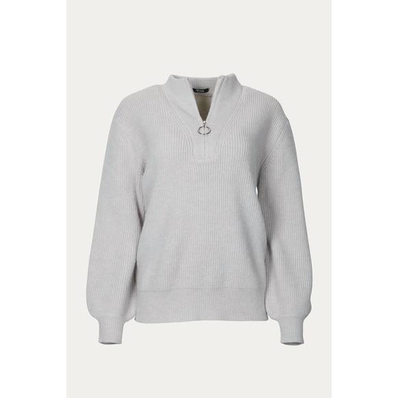 NEW MELODY FASHION ribbed-knit half-zip sweater in grey - Picture 2 of 3
